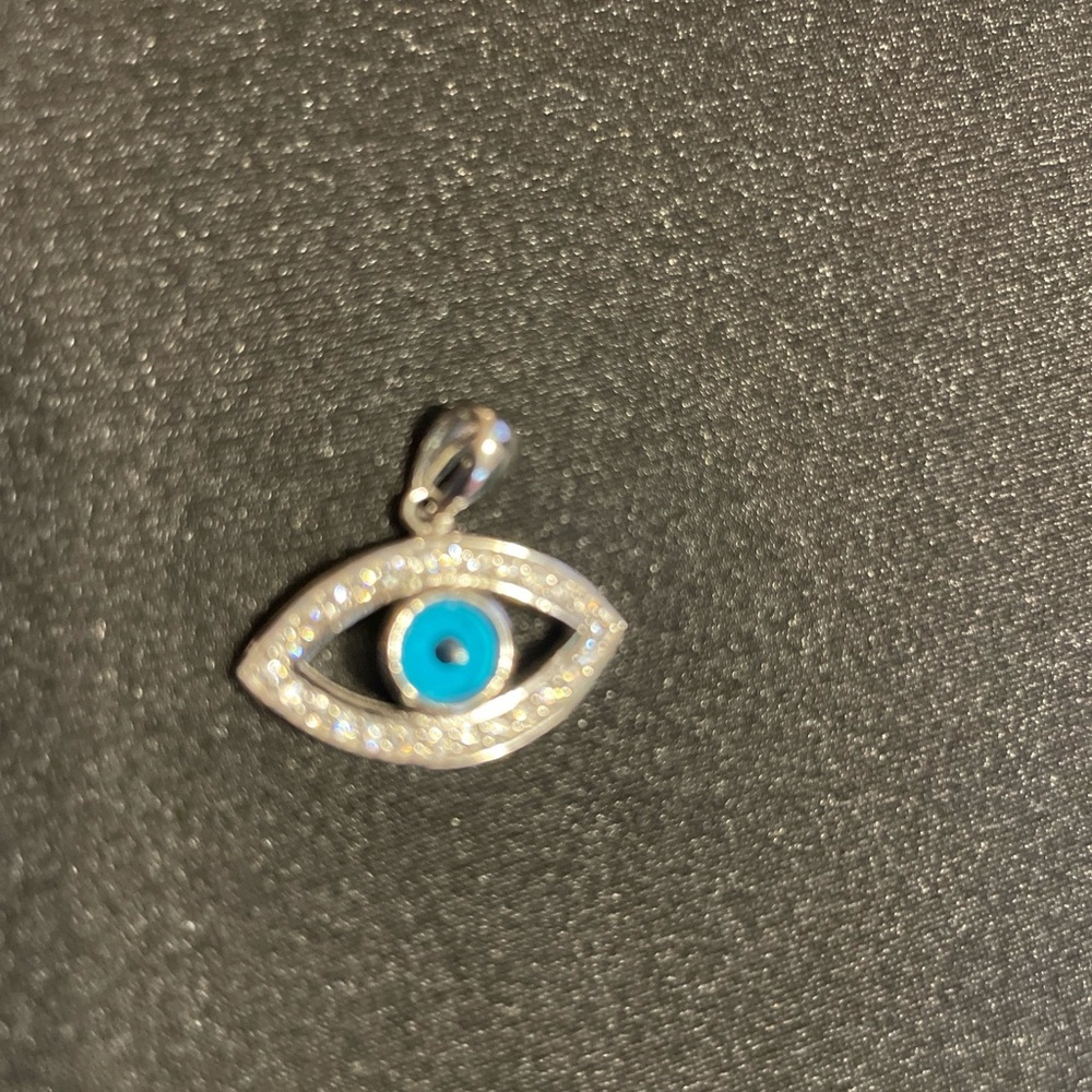 Sterling Silver Black White Crystal Evil Eye Pendant Necklace